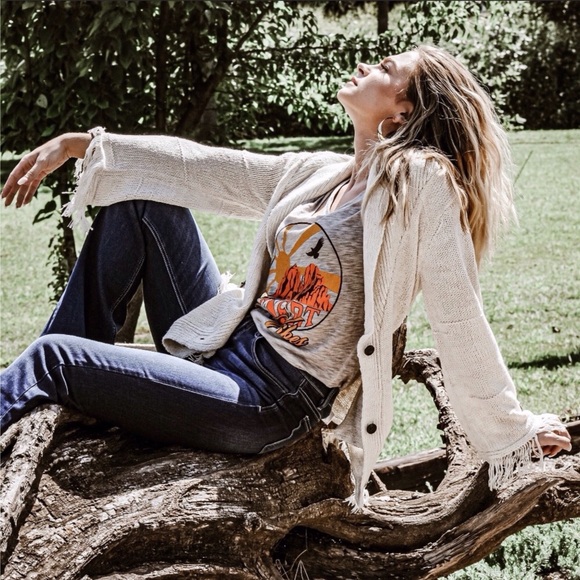 LAST ONE! Button Front Belted Cardigan w/ Fringe - Picture 2 of 9